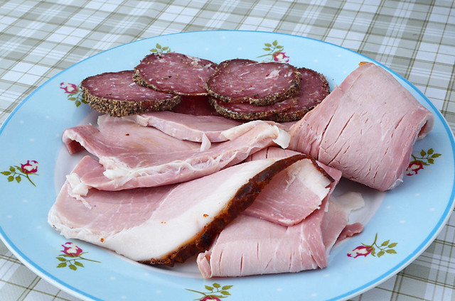 Ham and sausage from Issigeac Market, Dordogne, France