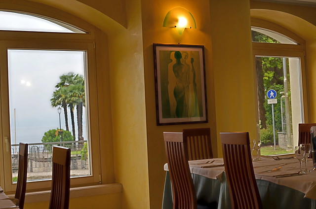 Restaurant dining room, Hotel Restaurant Torre Imperiale, Maccagno, Varese, Italy