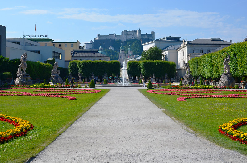 Hohensalzburg Fortress from Mirabell Gardens, Salzburg, Austria