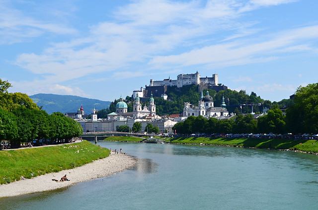 Salzburg old town above the Salzach River, Austria