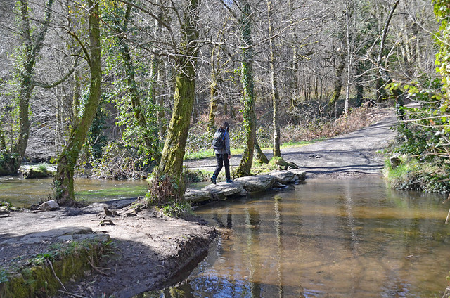 Crossing a stream, Camino de Santiago, Galicia