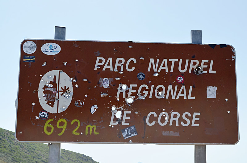 Shot road sign, Corsica