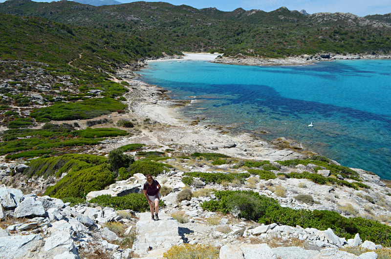 Climbing to a viewpoint, Coastal walk Saint Florent, Corsica