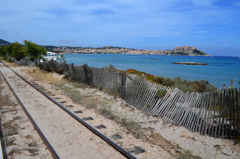 Railway line behind La Plage de la Pinède, Calvi, Corsica