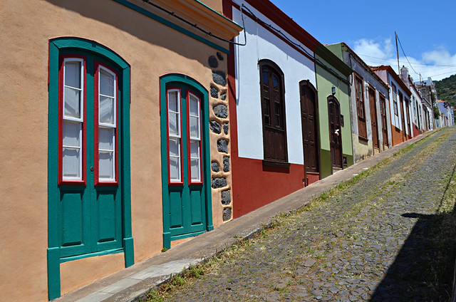 Pastel coloured, colonial street, Garafia, La Palma
