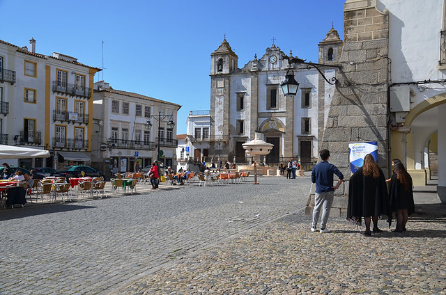 Students in Main square, Evora, Portugal