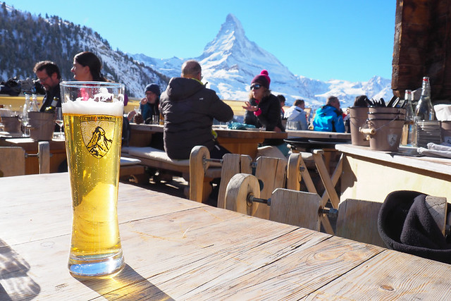 Beer at Chez Vrony, Zermatt, Switzerland