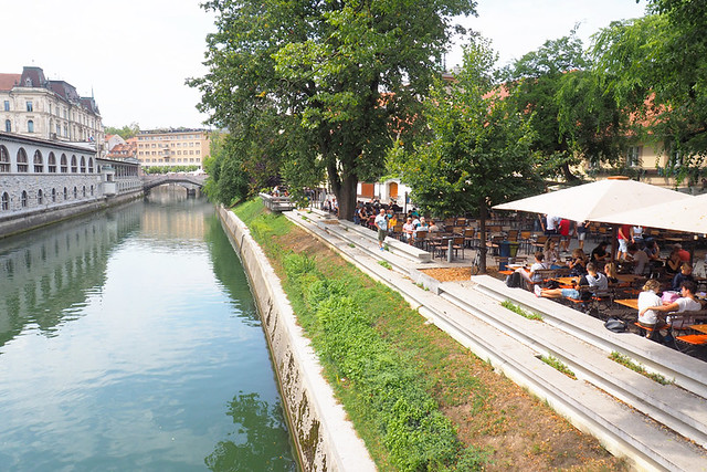 Riverside scene, Ljubljana, Slovenia