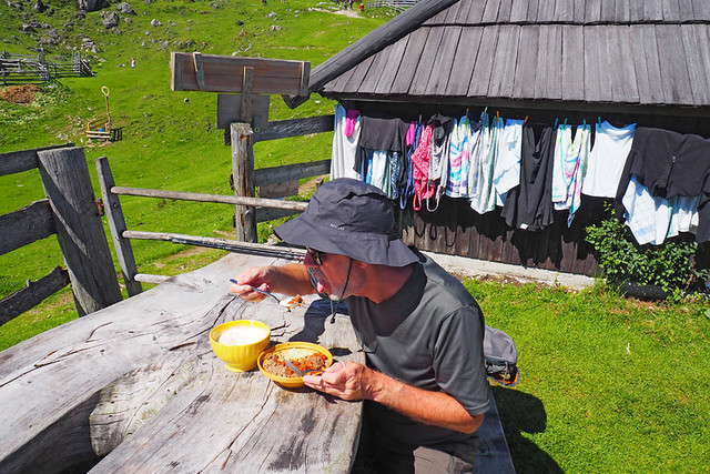 Jack eating buckwheat mush, Velika Planina