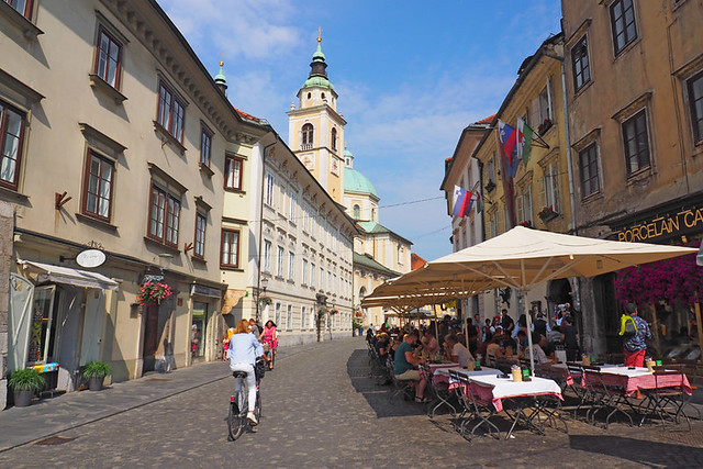 Ljubljana - restaurants on street to the Cathedral