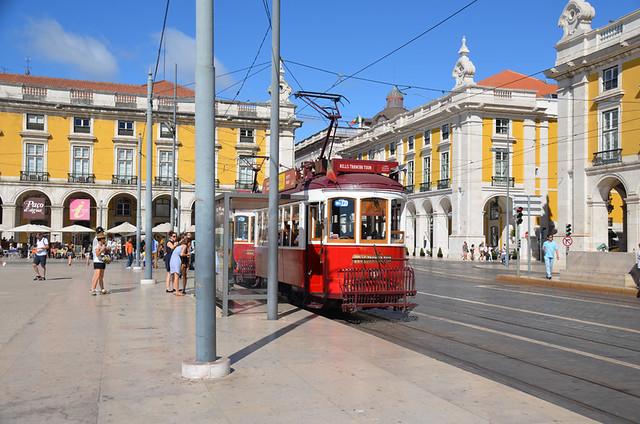 The red tram, Lisbon, Portugal