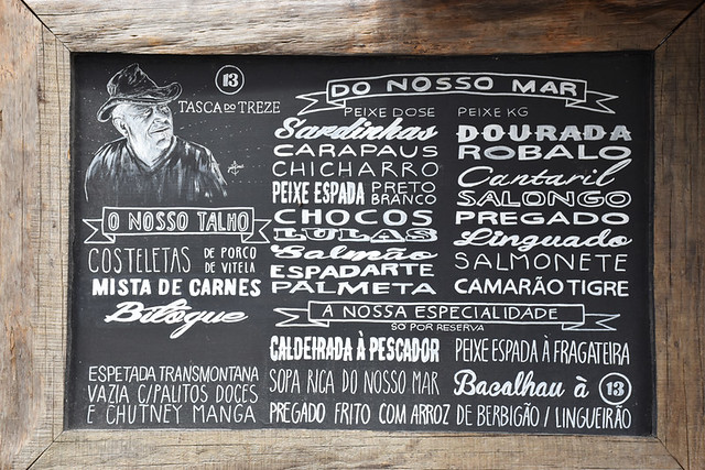 Portuguese menu, Sesimbra, Portugal