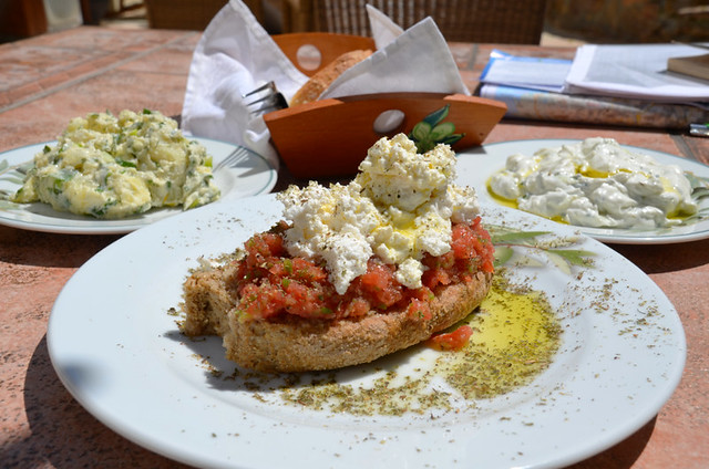 Dakos salad, tzatziki, potato salad, Crete, Greece