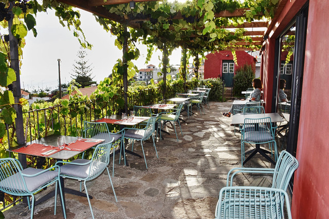 The wine bar, set out for dinner at Quinta das Vinhas, Madeira