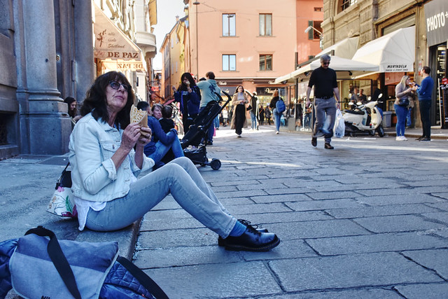 An introduction to Bologna, the food capital of Italy - eating a piadina in the street
